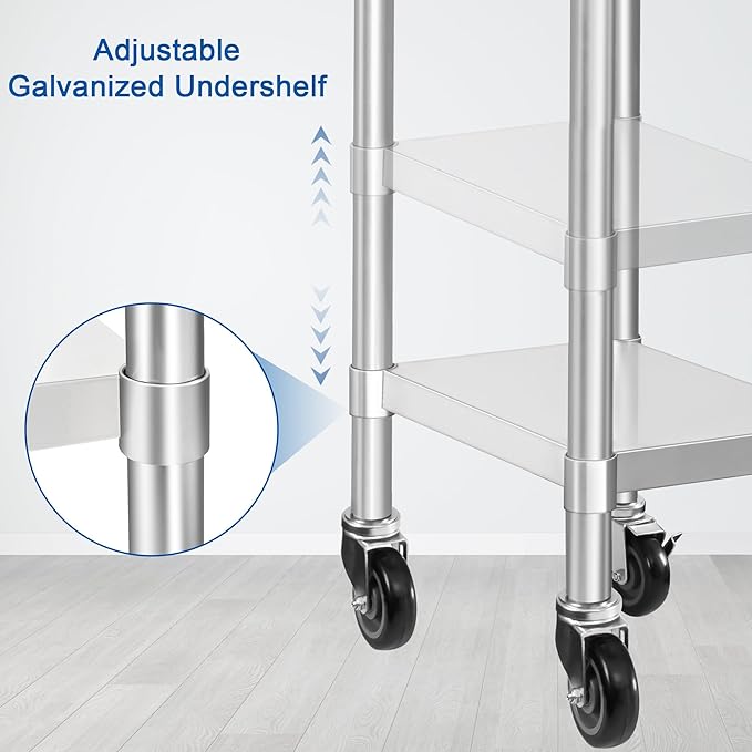 HARDURA Stainless Steel Commercial Table Prep & Work Table with Casters Heavy Duty Metal Table with Wheels NSF 430 18×24 Inches