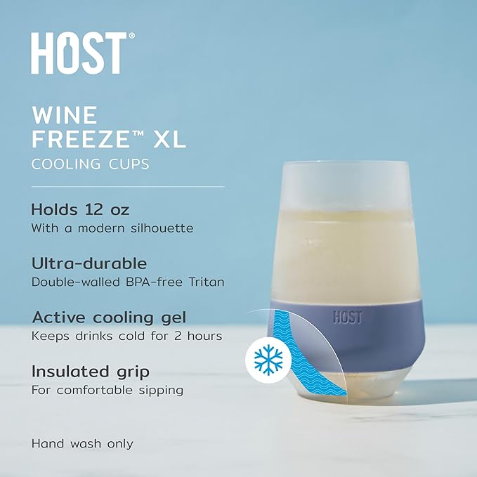 HOST Freeze XL Cooling Cup in Double Walled Insulated Freezable Drink Chilling Tumbler with Freezing Gel, 12 Ounces - Slate Blue Set of 2