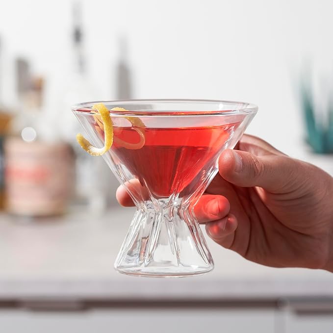 Viski Double Walled Cocktail Glasses - Insulated Martini Glasses with Cut Crystal Design - Dishwasher Safe Borosilicate Glass 8.5oz Set of 2
