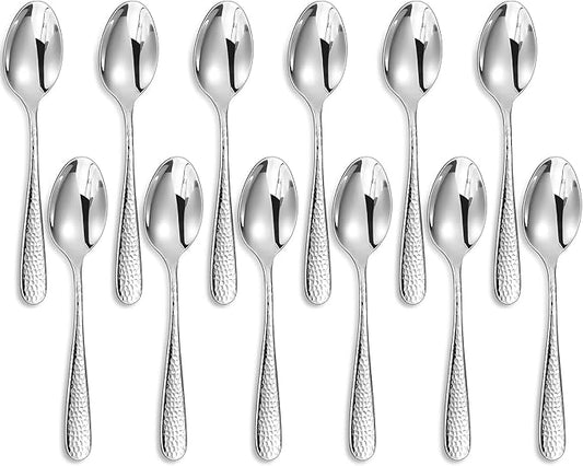 KEAWELL Premium Louise Hammered Demitasse Espresso Spoons: 6-Piece/12-Piece Set, 18/10 Stainless Steel, Mini Coffee Spoons, Small Spoon Set, Brightly-Mirror polished, Dishwasher Safe (12, 5.6 inches)
