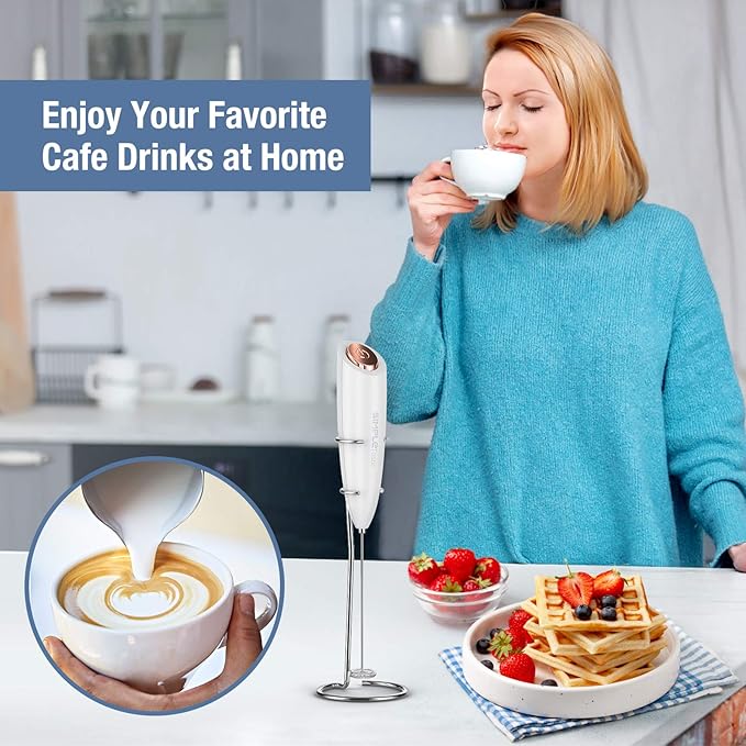 SIMPLETASTE Milk Frother Handheld Battery Operated Electric Foam Maker, Drink Mixer with Stainless Steel Whisk and Stand for Cappuccino, Bulletproof Coffee, Latte