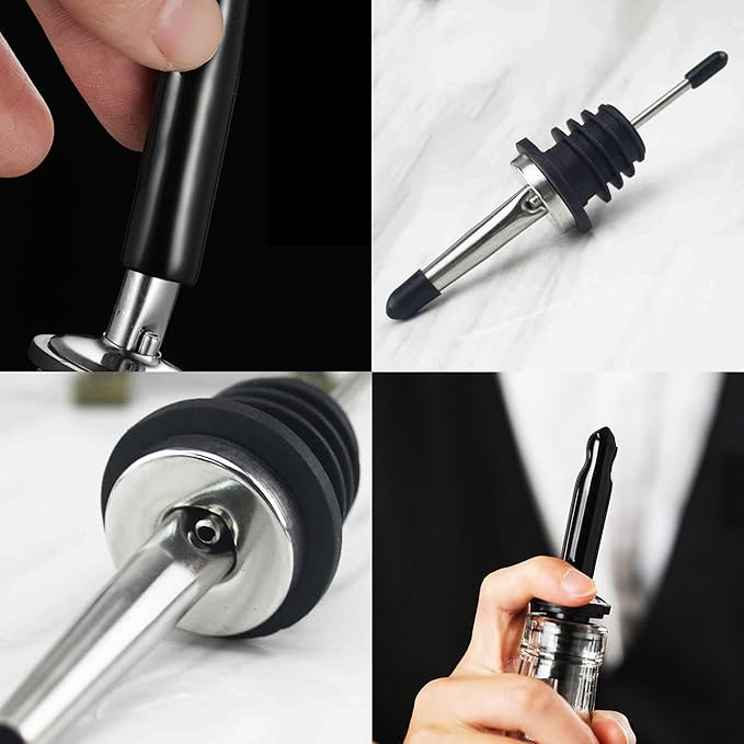 LEGERM Liquor Pour Spouts with Dust Caps - Speed Pourer Nozzles for Alcohol & Liquor Bottles | Pro Bar & Home Use Bartender Accessories with Leak-Proof & Rustproof Toppers