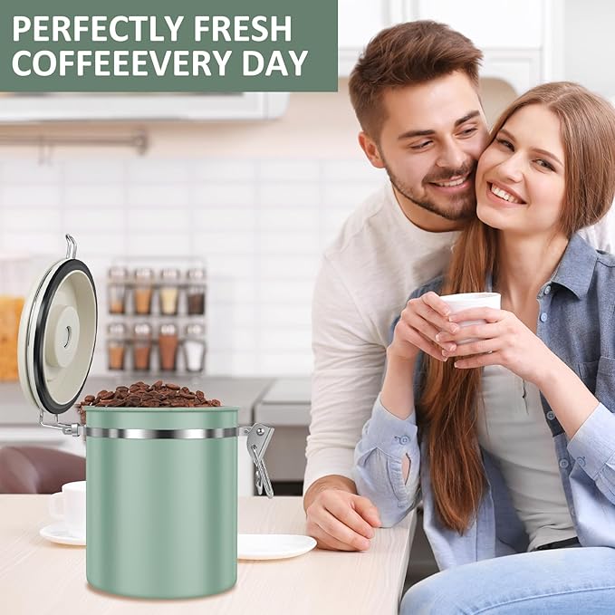 3PCS Coffee Storage Canister 1.5L 51OZ Double Airtight Coffee Beans Container with Date Locator 304 Stainless Steel Kitchen Food Storage Container with Spoon For Coffee Beans Grounds Tea Sugar