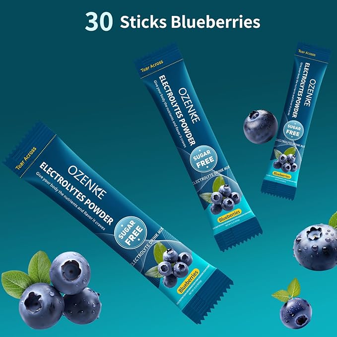 Electrolytes Powder Packets, 30 Sticks Hydration Packets Sugar Free, Electrolyte Drink Mix Portable Electrolyte Packet for Rapid Hydration, 0 Sugar & 0 Calorie, Blueberry Flavor