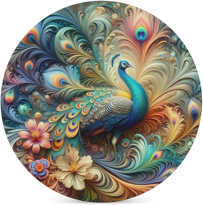 Peacock Drink Coasters, Round Ceramic Drink Coaster Round-6PCS, Beautiful Colorful Floral Peacock Art Pattren Decor Absorbent Ceramic Coasters for Beverage Cup, Bar, Coffee Table