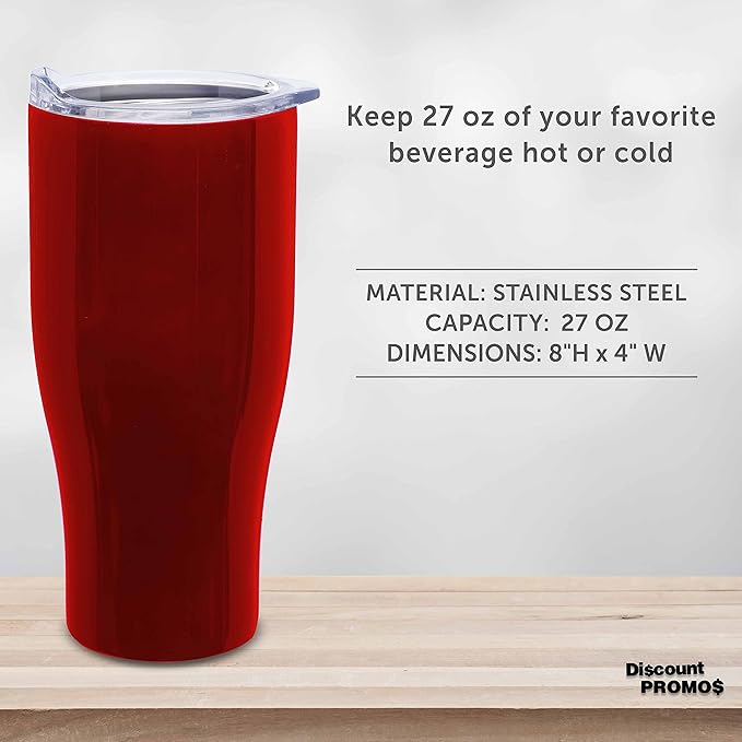 DISCOUNT PROMOS Stainless Steel Grip Travel Mugs 27 oz. Set of 10, Bulk Pack - Perfect for Coffee, Soda, Other Hot & Cold Beverages - Red