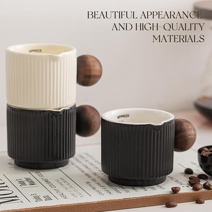 KEMORELA Ceramic Espresso Cups with Spouts & Handles, 3 oz & 90 Milliliter Markings, Espresso Shots, Durable Heat-Resistant Ceramic, Perfect Coffee Accessories for Espresso Lovers (White)