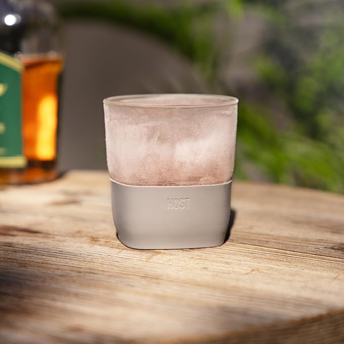 Host Glass Freeze Whiskey Cooling Glasses, Double Wall Glass Cups, Drink Tumblers for Whiskey Tumblers, Insulated Cup Drinkware, 9oz Glass Set of 2
