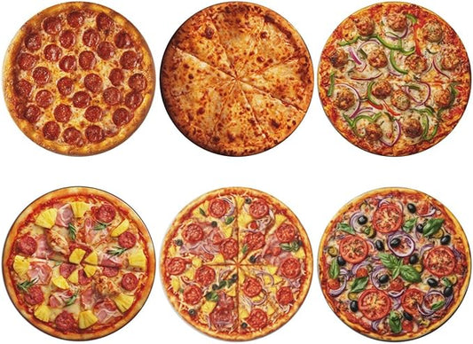 Pizza Coasters for Drinks with Holder Round Leather Coasters Set of 6 Cups Mugs Mat Pad for Home Kitchen Bar