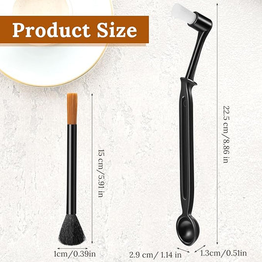 2PCS Coffee Grinder Brush Set, Espresso Machine Cleaning Brush Kit with Natural Wooden Handle, Multifunctional Coffee Brushes Cleaning Tool with Spoon for Barista Coffeebar Accessories