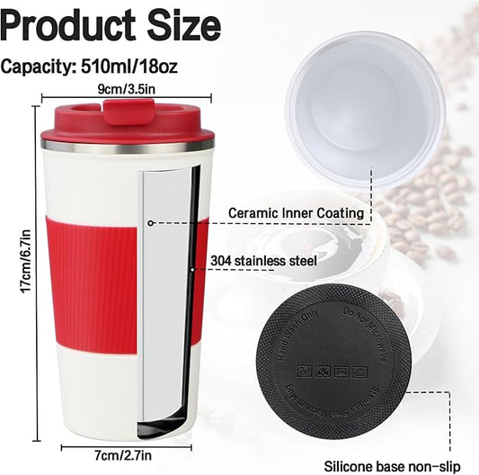 18oz Double Insulated Coffee Mugs with Ceramic Coating, Coffee Mug with Lid, Coffee Travel Mug, Coffee Insulated Cup for Travel Office School