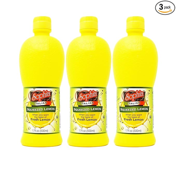 Sophia Italian Lemon Juice from Sicily - 17oz (3-pack) | Real Sicilian Lemon Juice for Cooking & Lemonade | Bottled Juice from Fresh Lemons | Made in Italy | For Drinks, Marinades & More
