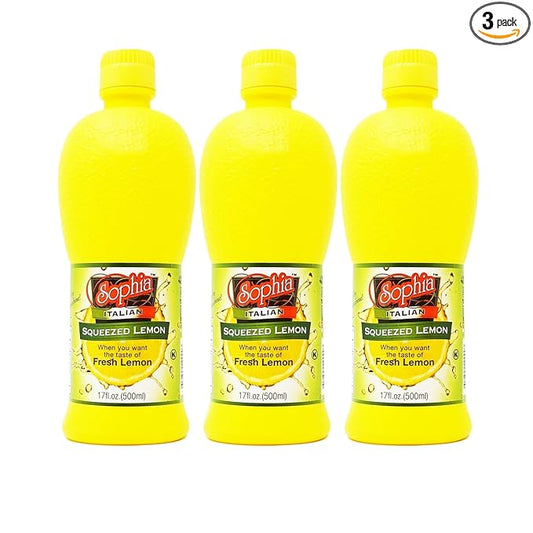 Sophia Italian Lemon Juice from Sicily - 17oz (3-pack) | Real Sicilian Lemon Juice for Cooking & Lemonade | Bottled Juice from Fresh Lemons | Made in Italy | For Drinks, Marinades & More