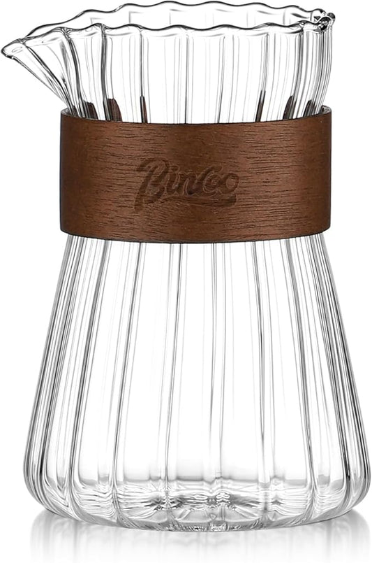 Glass Coffee Server 16oz, Glass Coffee Carafe with Heat-Resistant Wood Loop,Clear Coffee Decanter Coffee Server for Pour Over, Coffee Pot