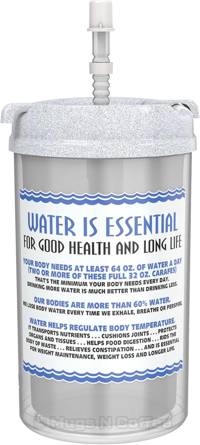 Mugs N Coffee 32 oz Travel Mug – Granite Water is Essential Hospital Mug – Double Wall Insulated, Large Handle – BPA-Free, Leak-Resistant – Includes Lid and Straw – Made in USA