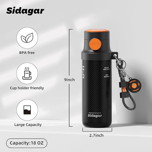 18 oz Insulated Water Bottle, Stainless Steel Travel Mug with Lid, Double Wall Vacuum Sports Water Bottle, BPA Free, Leak-Proof, Fits in Car Cup Holder, Great for Men Kid School, Black