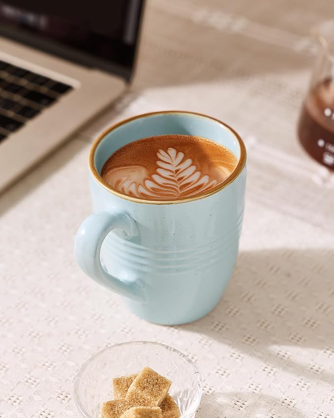 famiware Jupiter Coffee Mugs Set of 6, 14 OZ Coffee Mug, Microwave and Dishwasher Safe, Coffee Cups with Handle for Coffee, Tea, Cocoa, Milk, Light Blue