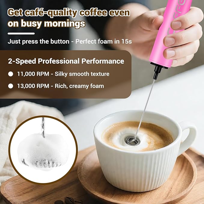 Milk Frother Handheld Rechargeable - 2-Speed Electric Whisk with 5 Detachable Heads (Frother/Mixer/Whisk) for Coffee, Latte, Cappuccino & Matcha, Drink Mixer (Flower 10)