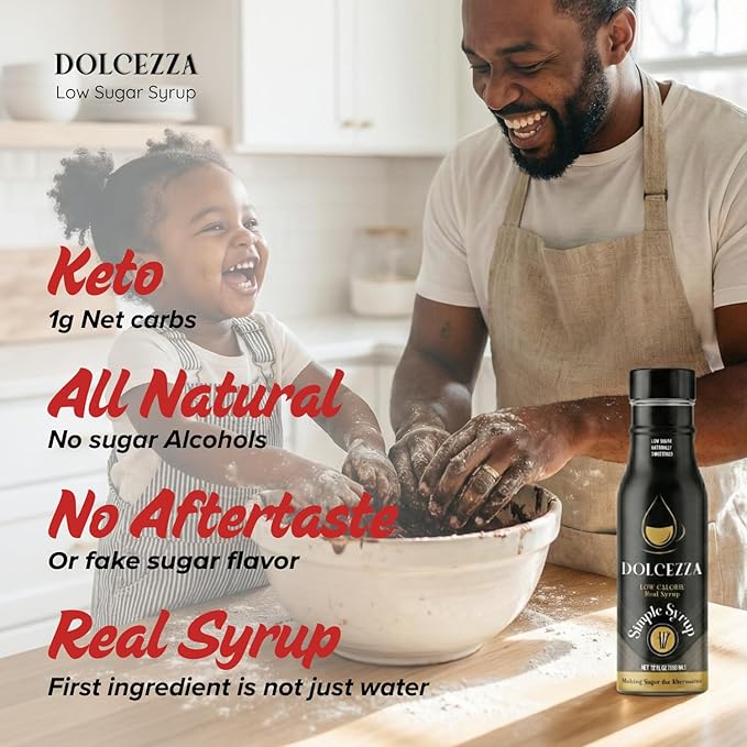 Dolcezza Allulose Simple Syrup, All Natural Low Sugar Sweetener for Coffee, Baking, and Drinks. Keto Friendly Monkfruit Blend. No Stevia or Artificial Sweeteners. No Aftertaste. 12 fl oz