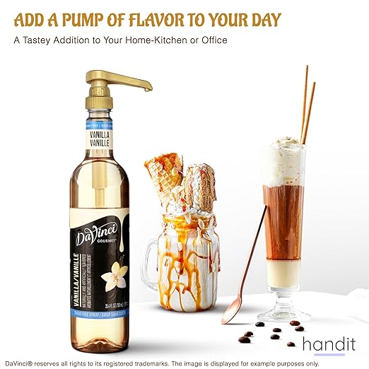 HANDIT - Gold Coffee Syrup Pumps | Fits 25.4oz/750ml Liter Torani, Skinny, Davinci and Monin 33.8oz Plastic Bottles | Does Not Fit Monin Glass Bottles 750ml | 4-Pack