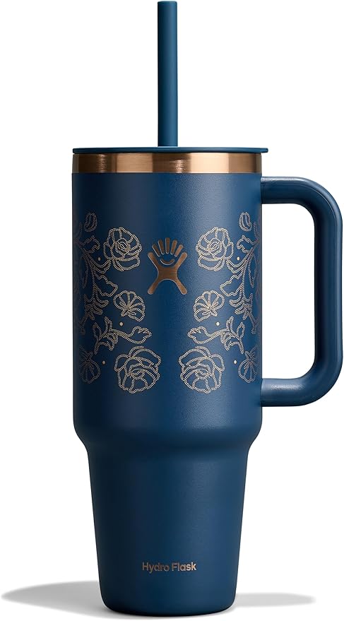 Hydro Flask 40 Oz Travel Tumbler with Handle, Lid and Straw - Insulated Stainless Steel in Western Dark Blue