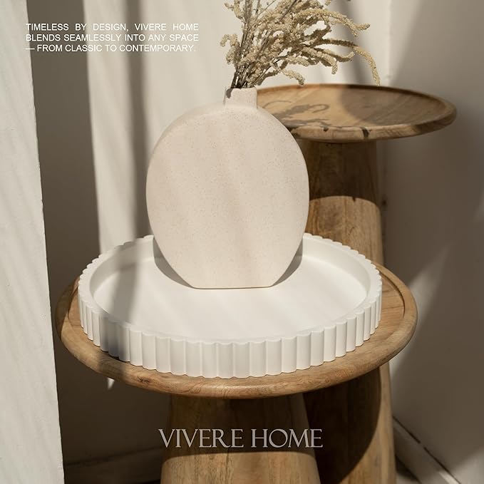 13-Inch Round Coffee Table Tray - Concrete Round White Decorative Tray for Coffee Table Decor - Table Centerpieces Kitchen Island Trays Decorative Trays - Dining Room Tray White