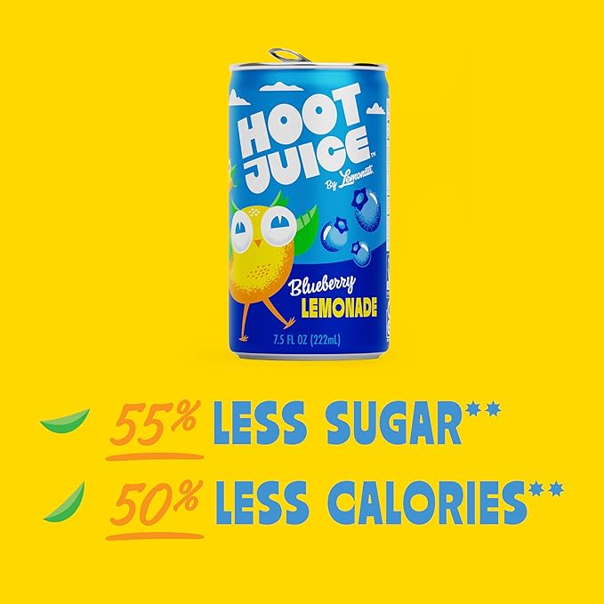 Hoot Juice Lemonade By Lemonati, No Artificial Sweeteners or Flavors, Gluten-Free, Kosher, Non-GMO, Vegan, 7.5 Fl Oz Mini-Cans, Pack of 12, Blueberry