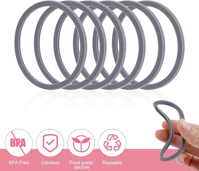 6 Pack Water Bottle Gasket Replacement for Owala FreeSip, Silicone Lid Seal O Ring Sealing Gaskets Replacement Parts Accessories Compatible with Owala Stainless Steel Cup (Grey)