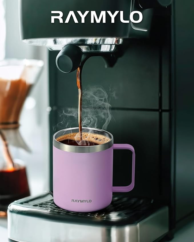 Insulated Coffee Mug 12 oz, Double Wall Stainless Steel Coffee Mug with Lids, Leak-Proof & Detachable Slider Lid for Thorough Clean, Keeps Coffee Cold for 9 Hrs, Suitable for Camp Home Office