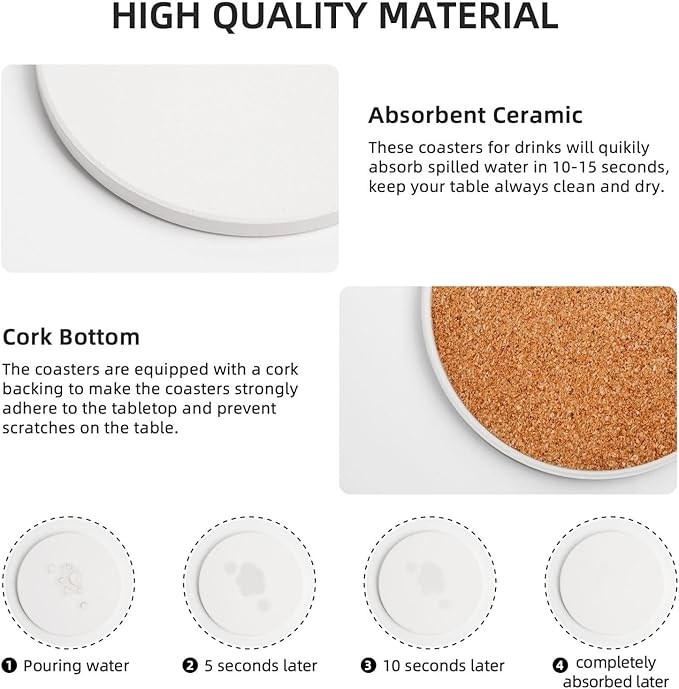Artistic Tree Pattern Coasters for Drinks Absorbent Round Ceramic Coasters Set of 4 Non-Slip Cup Coaster with Cork Base for Coffee Table Drink Home Decor Tabletop Protection
