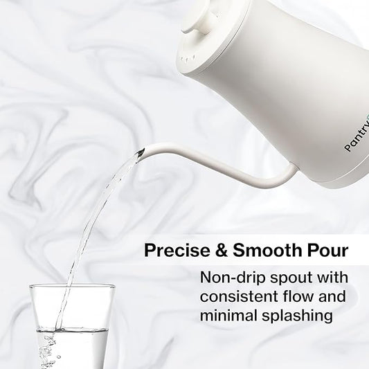 PantryPro Gooseneck Electric Kettle with Temperature Control, 34oz/1.0L Rapid Boil, Stainless Steel Interior, Auto Shut-Off, 1500W, Boil-Dry Protection, LED Indicator - White