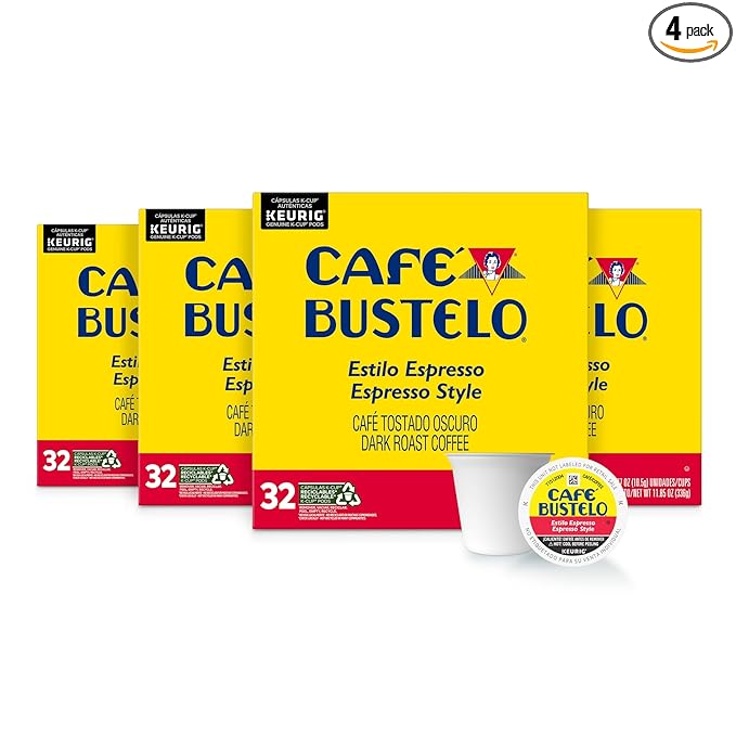 Café Bustelo Espresso Style, Dark Roast Coffee, Keurig K-Cup Pods, 32 Count Boxes (Pack of 4)