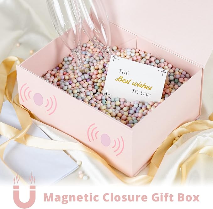 MOYEUPAC Pink Gift Box,9" X 7" X 4" with Ribbon for Presents Magnetic Closure Gift Packaging for Birthday,Valentine's Day,Mother's Day