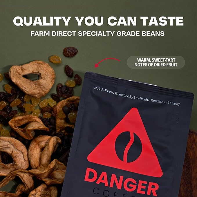 Danger Coffee by Dave Asprey, Remineralized, Mold Free & Lab Tested Swiss Water Decaf Ground Coffee, Medium Roast, Decaffeinated 10.9 Ounce