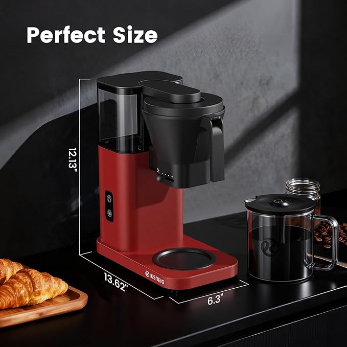 Kismile 8-Cup Drip Coffee Maker,Rapid Heating System for Seconds Brewing,Automatic Pour Over Coffee Machine,Detachable Water Tank,Dishwasher Safe,Adjustable Flow Control,Hot & Iced,Red