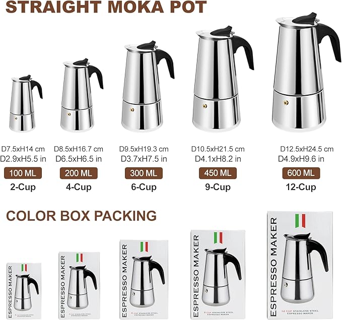 DITOSH 6 Cup Stovetop Espresso Maker Stainless Steel Moka Pot Stove Top Percolator Italian Coffee Makers Capable Mocha Greca Machine Cafe Classic Induction Cookers for Home and Camping 300ml 10oz