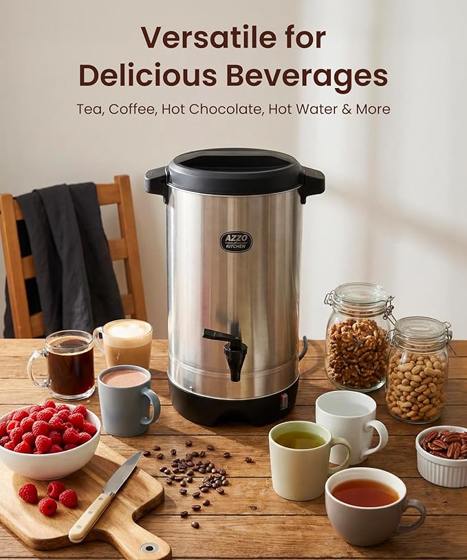 AZZO KITCHEN Commercial Coffee Maker 45-Cup Large Coffee Urn with Percolator Coffee Pot Electric 6.9L Stainless Steel Fast Brew Hot Water Dispenser for Tea Catering Events Home Office Easy Cleaning