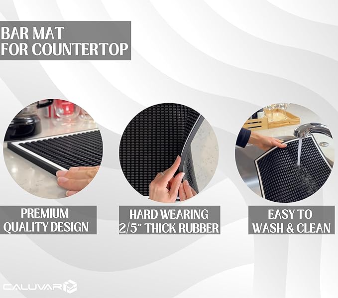 Bar Mats for Countertop with White Frame, Premium Silicone Coffee Mat 18x12 in, Heavy Duty Espresso Machine Mat Protector Pad and Coffee Matt for Counter, Bar Accessory for Modern Kitchens