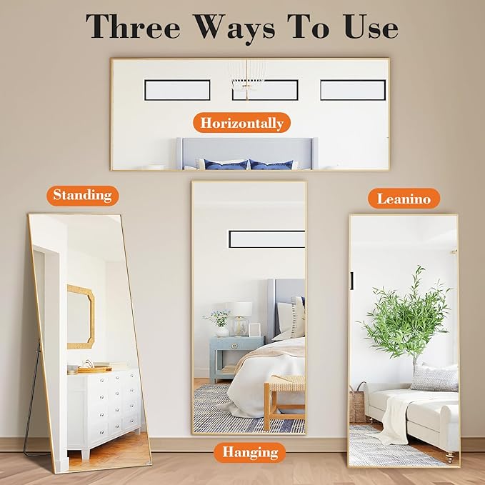 NEWBULIG Full Length Mirror, Upgraded Body Wall Mirrors with Shatter-Proof Glass, Floor Standing Mirror, Home Wall Decor