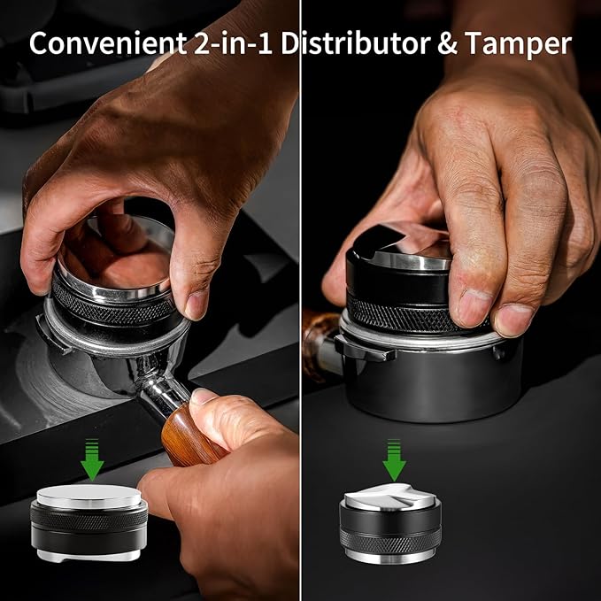 58mm Espresso Accessories Kit - 3 PCS Heavy Duty Dual Head Coffee Distributor and Tamper, WDT Tool, Magnetic Dosing Funnel - Fits Delonghi Breville 58mm Machines and Portafilter
