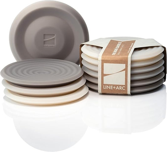 LINE+ARC Extra Thick Silicone Coasters (As Seen in NYTimes WireCutter) Waterproof Anti-Stain Heat-Safe Dishwasher-Safe Degrē Coasters XL (Set of 6 Sandstone) Outdoor Rubber Mid-Century Modern