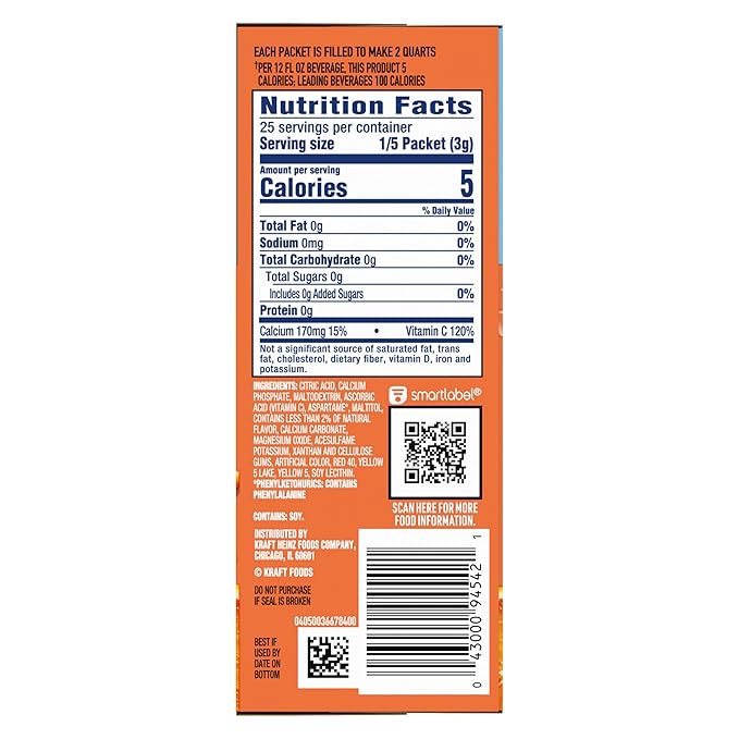 Crystal Light Classic Orange with Vitamin C & Calcium Drink Mix (20 Pitcher Packets, 4 Canisters of 5)