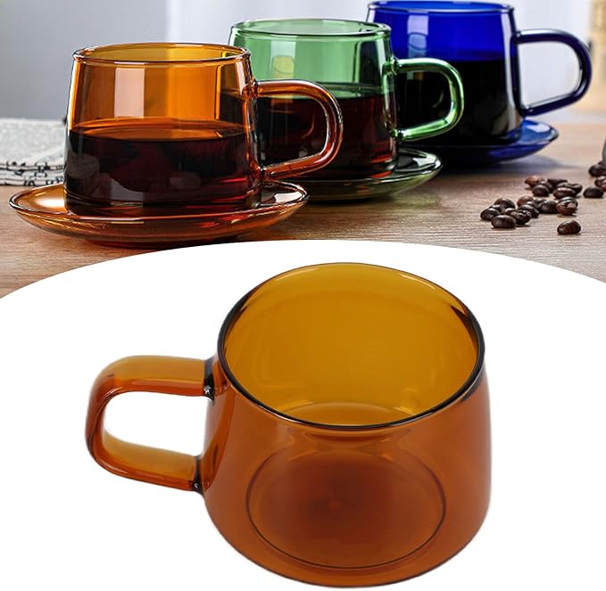 Glass Coffee Mugs, Wide Mouth Mocha Hot Beverage Mugs Clear Espresso Cups Drinking Glass with Handle for Latte, Cappuccino, Hot Chocolate, Tea and Juice(Brown)
