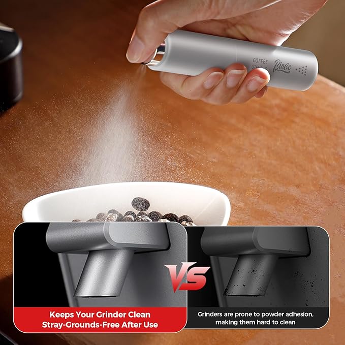Bincoo Coffee Spray Bottle for RDT Technique - 10ml Mini Atomizer, Pre-Grind Moisture Mist for Grinding, Portable & Refillable with Carabiner Clip (Silver-1 Coffee Spray Bottle)