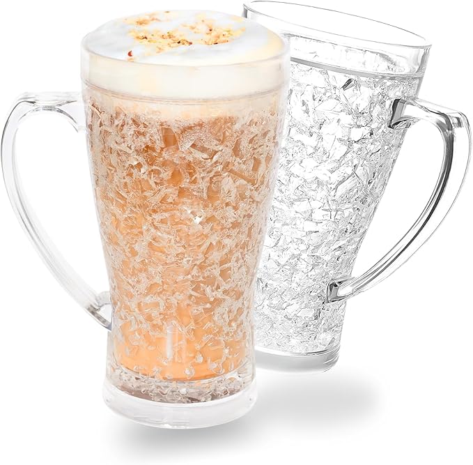 Ice Coffee Cups, Plastic Coffee Mugs, No More Diluted Drinks, Insulated Cups, Drinking Glasses, House Warming Gifts New Home, Gifts for Mom, Set of 2, 15 oz, coffee Bar Accessories, Smoothie Cup