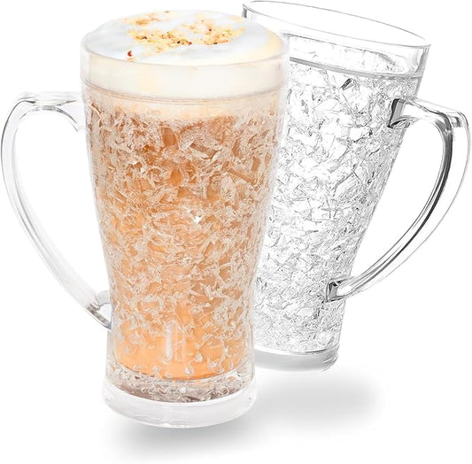 Ice Coffee Cups, Plastic Coffee Mugs, No More Diluted Drinks, Insulated Cups, Drinking Glasses, House Warming Gifts New Home, Gifts for Mom, Set of 2, 15 oz, coffee Bar Accessories, Smoothie Cup