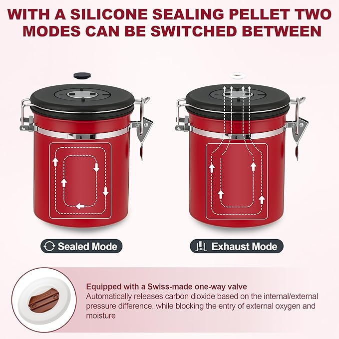 ShanSon Coffee Canister Airtight Coffee Container Stainless Steel Coffee Bean Storage Container with Scoop Coffee Canister for Beans Grounds Sugar Flour Tea Cereal,22OZ,Red