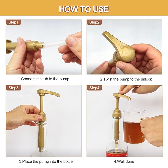 Kdzdong-6Pcs Gold Coffee Syrup Pumps, Compatible with 25.4 Oz/750ml Bottles, Great for Home & Coffee Bar Drinking Mixes, Tea, Beverage, Cocktails