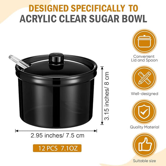 Tioncy 12 Pcs Hot Cocoa Bar Supplies Sugar Bowls with Lid and Spoon Party Bar Ice Cream Sundae Caramel Apple Dipping Container Christmas Acrylic Candy Dispenser with Tag (7.1 oz,Transparent Black)
