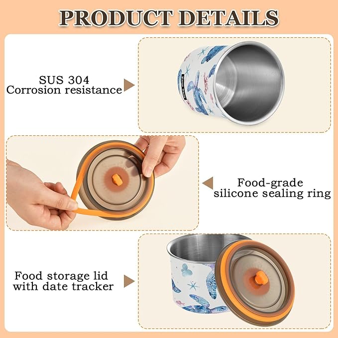 ALAZA Sea Turtle Watercolour Airtight Coffee Bean Canister Customed 500ml Food Storage Containers with Lids For Gournd, Tea, Sugar, Flour, Rice, Cereal, Candy Cookie Jar